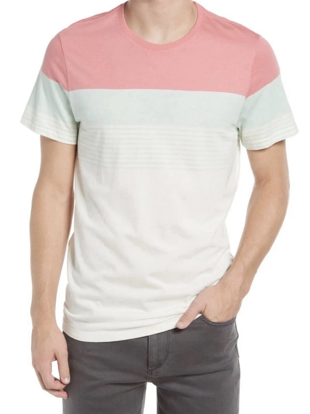 Marine Layer Men’s Colorblock Stripe T-Shirt In Peach, Aqua, Cream Size: M